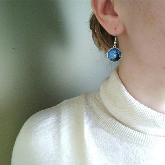 Van Gogh Irises Painting Drop Glass Earrings - Picture 4 of 4